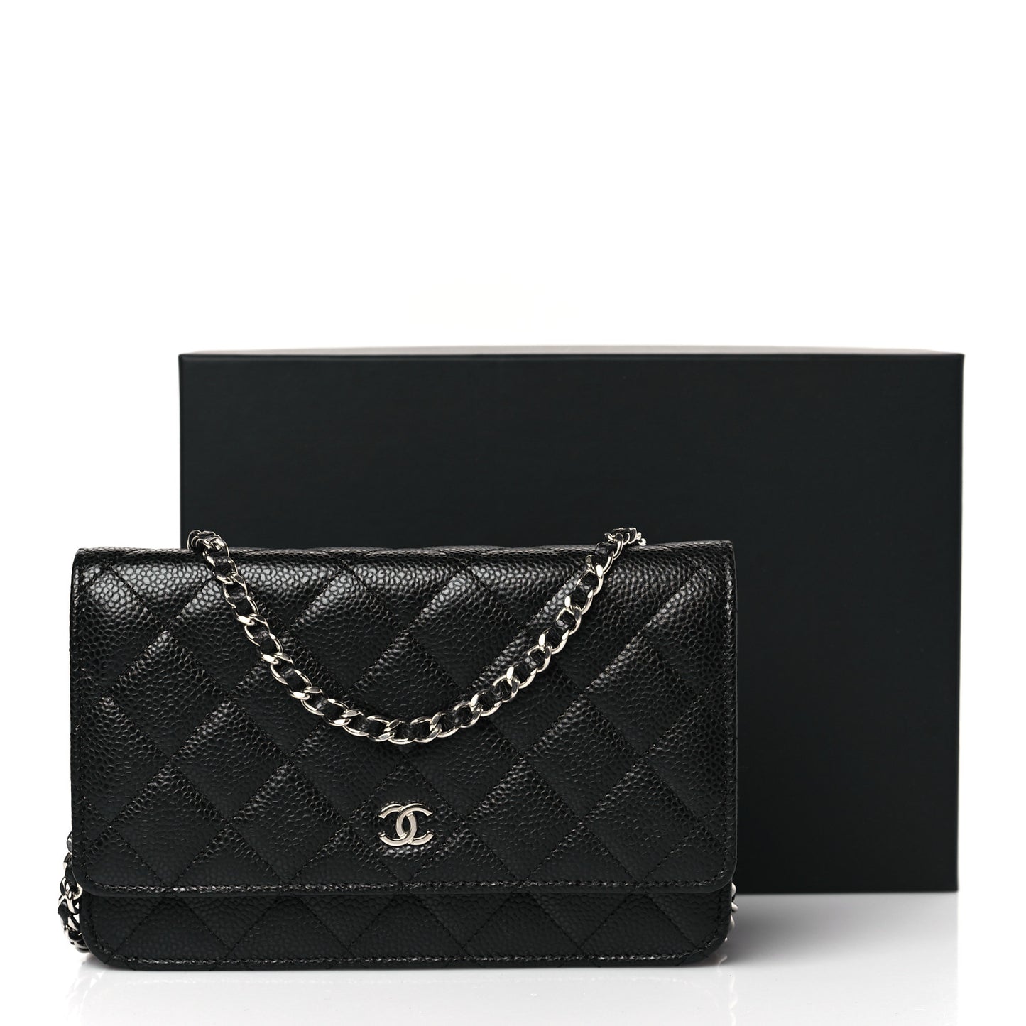 Caviar Quilted Wallet on Chain WOC Black