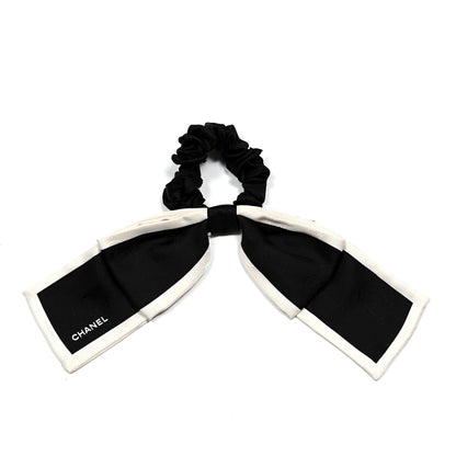 Chanel Silk Hair Tie Black Ivory 1 of 4