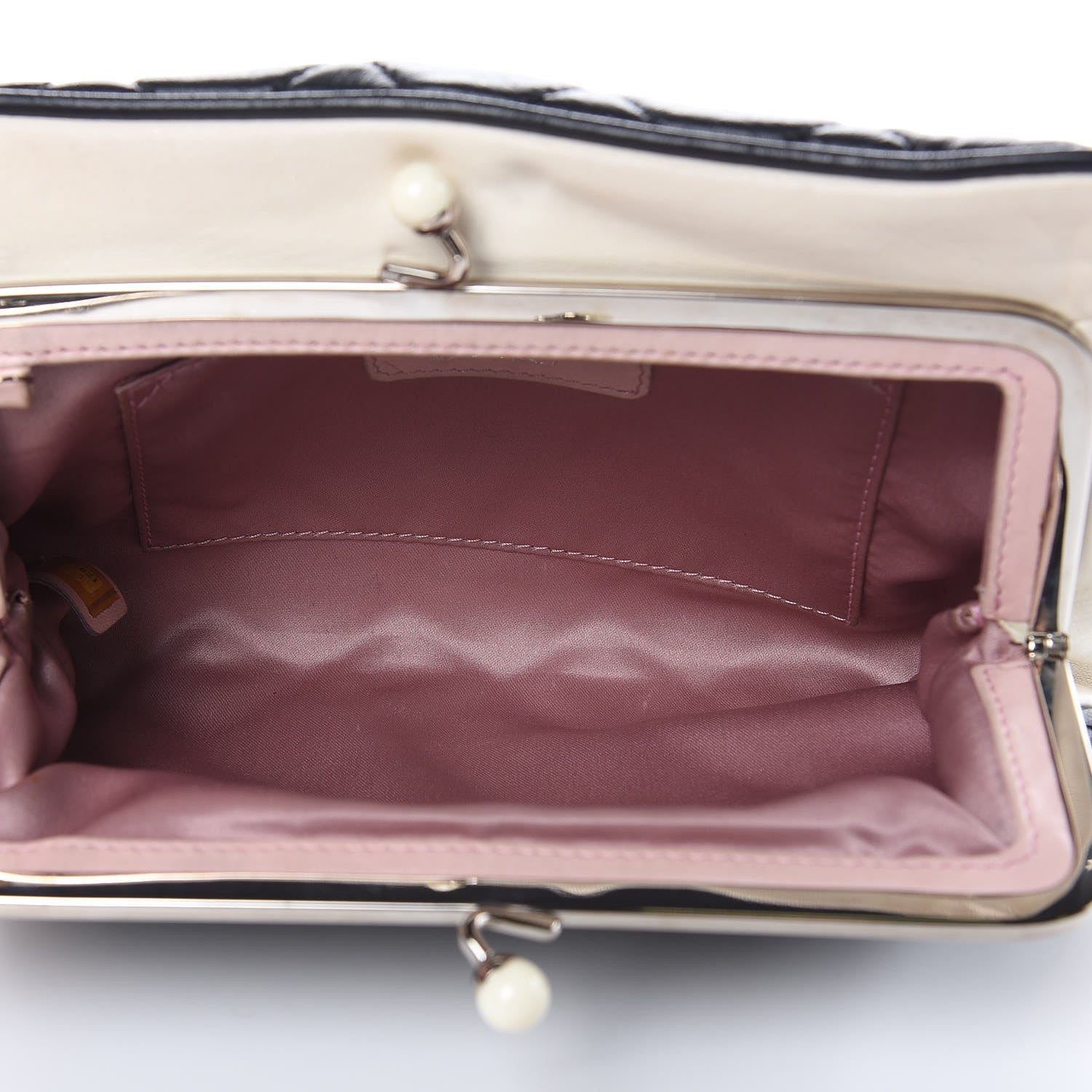 Chanel Lambskin Quilted Pearl Kiss Lock Clutch Black White 4 of 13