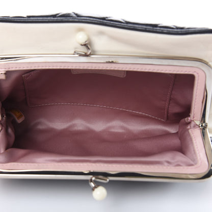 Chanel Lambskin Quilted Pearl Kiss Lock Clutch Black White 4 of 13