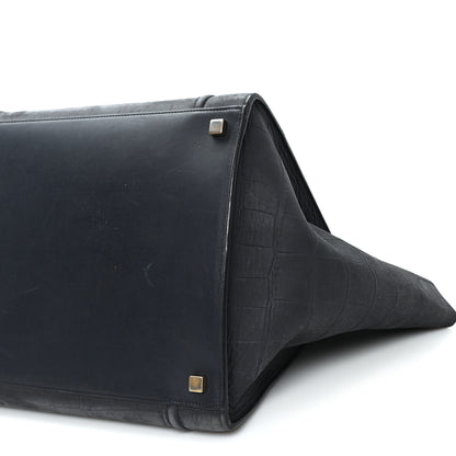 Celine Crocodile Embossed Nubuck Medium Phantom Luggage Navy Blue 9 of 9