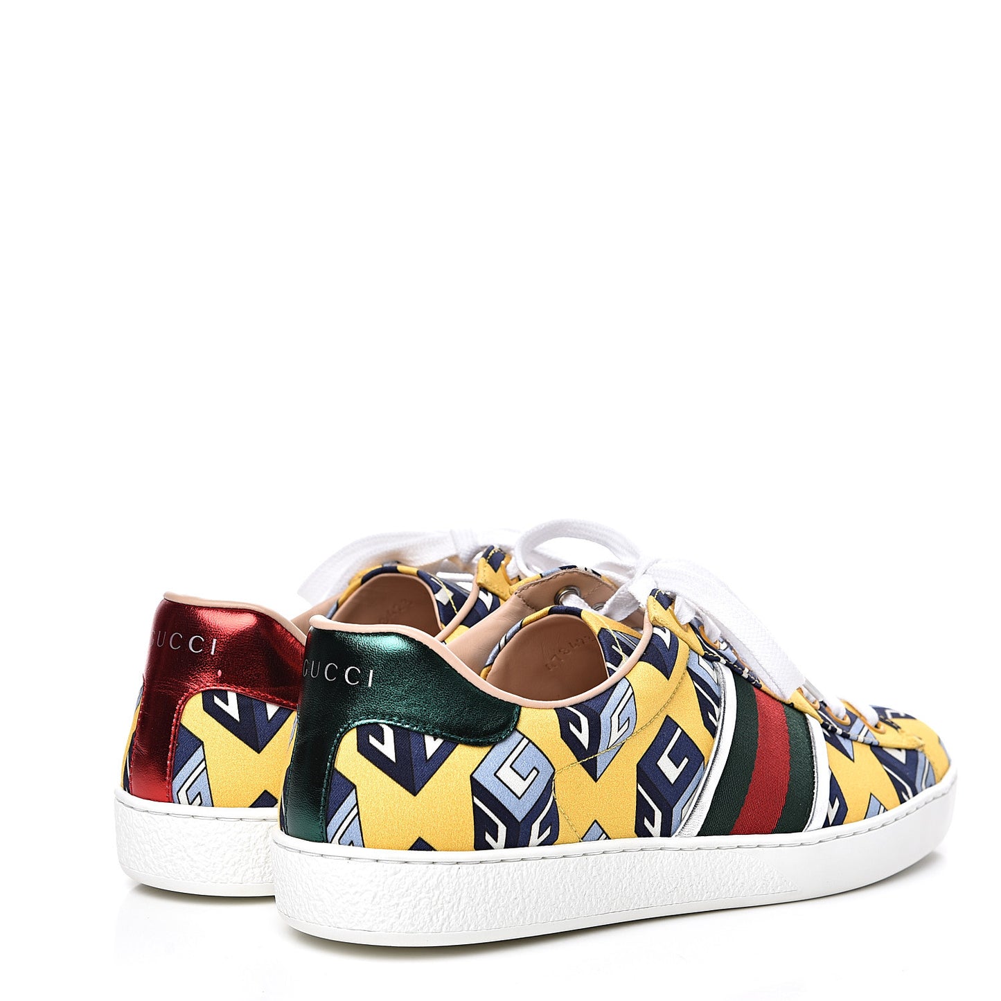 Satin Web Mini GG Wallpaper Mens Ace Sneakers 7.5 Yellow Royal Blue