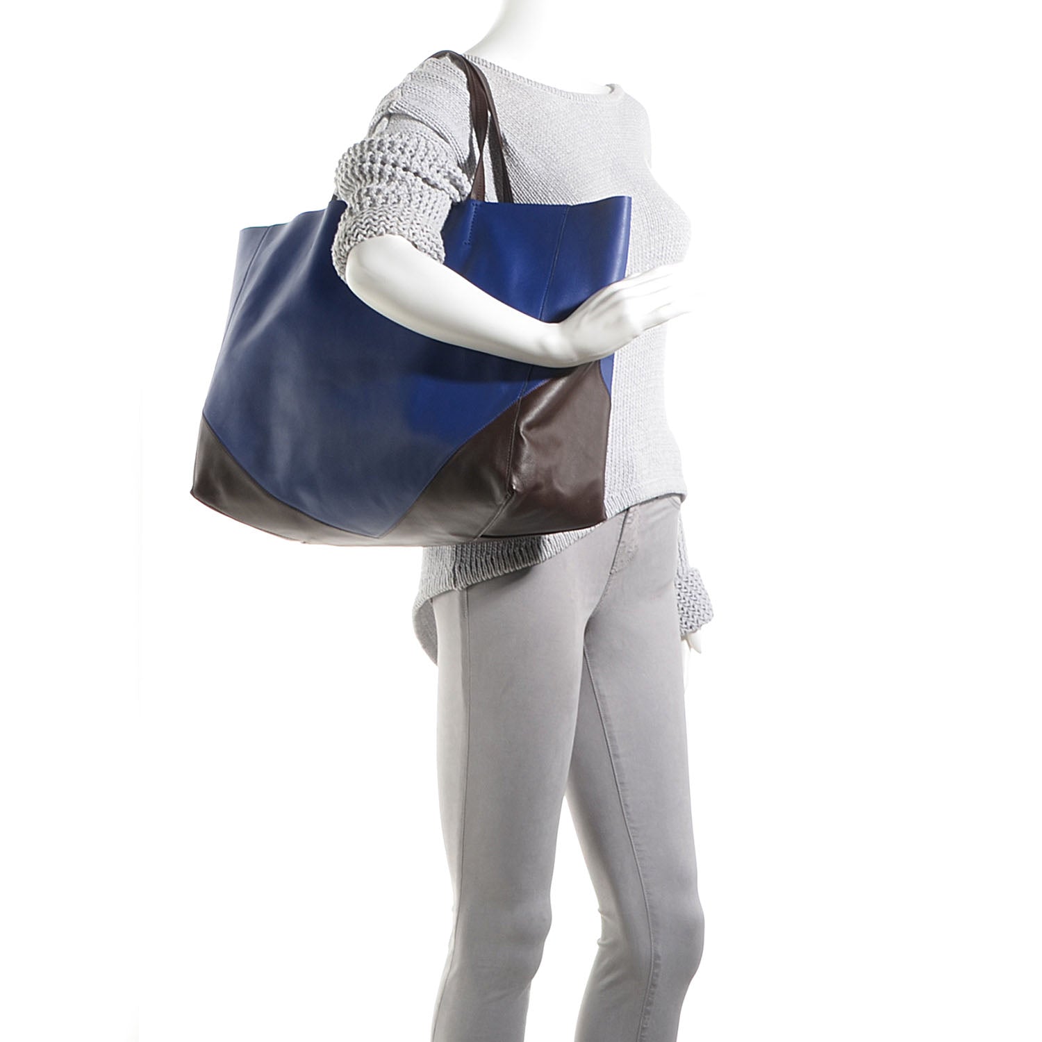 Celine Lambskin Horizontal Bi-Color Coeur Cabas Indigo Khaki 2 of 9