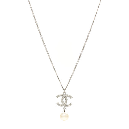 Chanel Baguette Crystal Pearl CC Lariat Necklace Silver 1 of 4