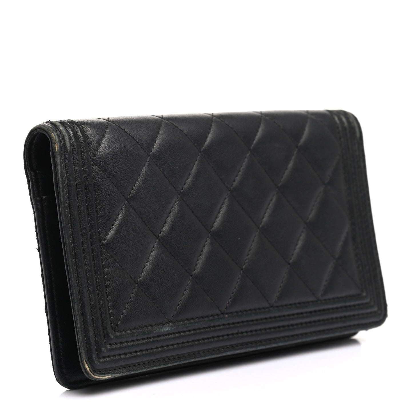 Lambskin Quilted Boy Yen Wallet Black
