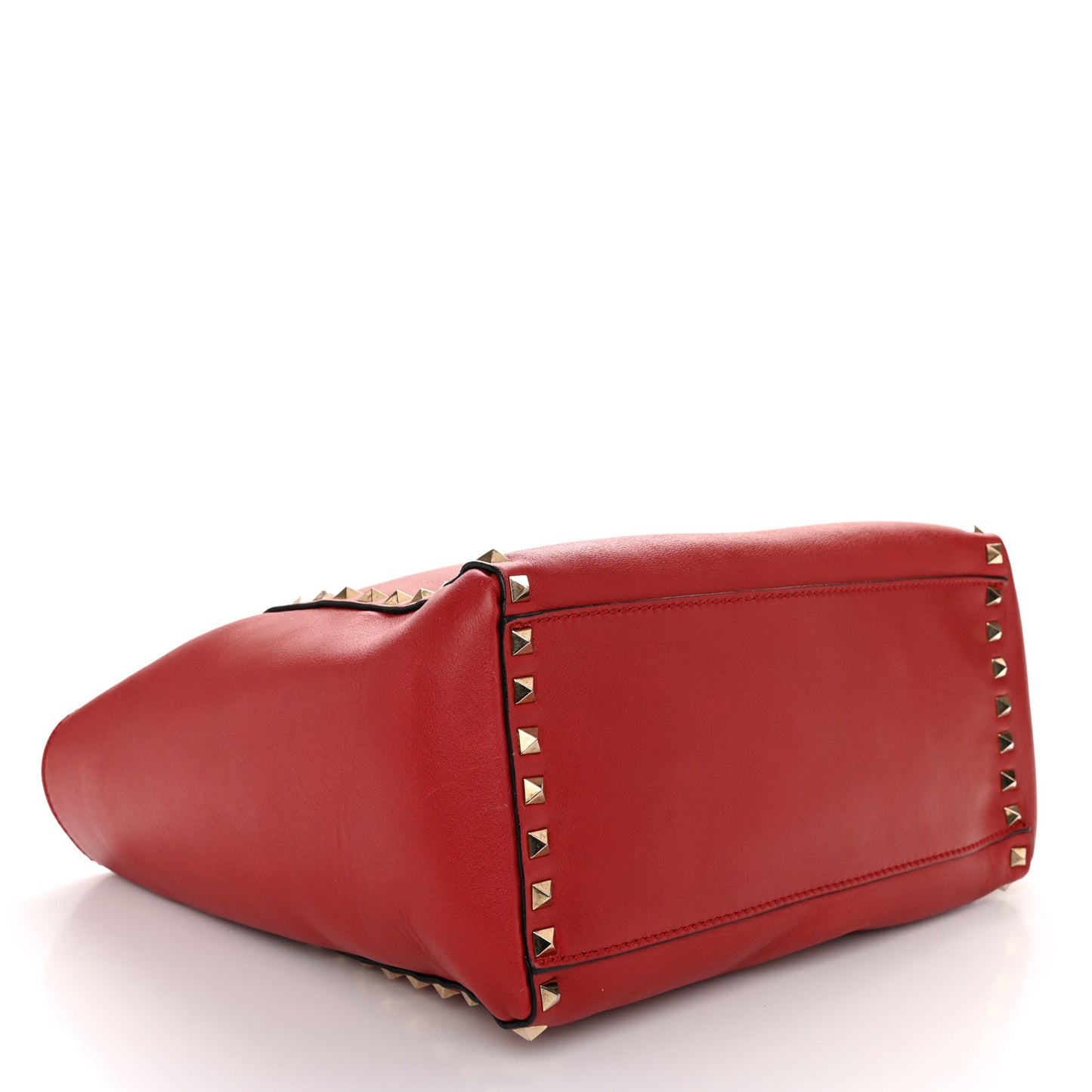 Vitello Rockstud Double Handle Tote Red