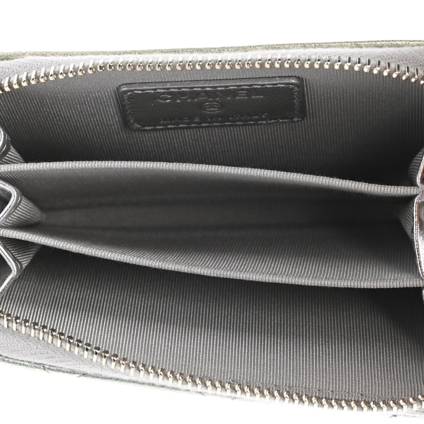 Gradient Metallic Calfskin Quilted Zip Around Coin Purse Wallet Silver Blue Yellow Purple