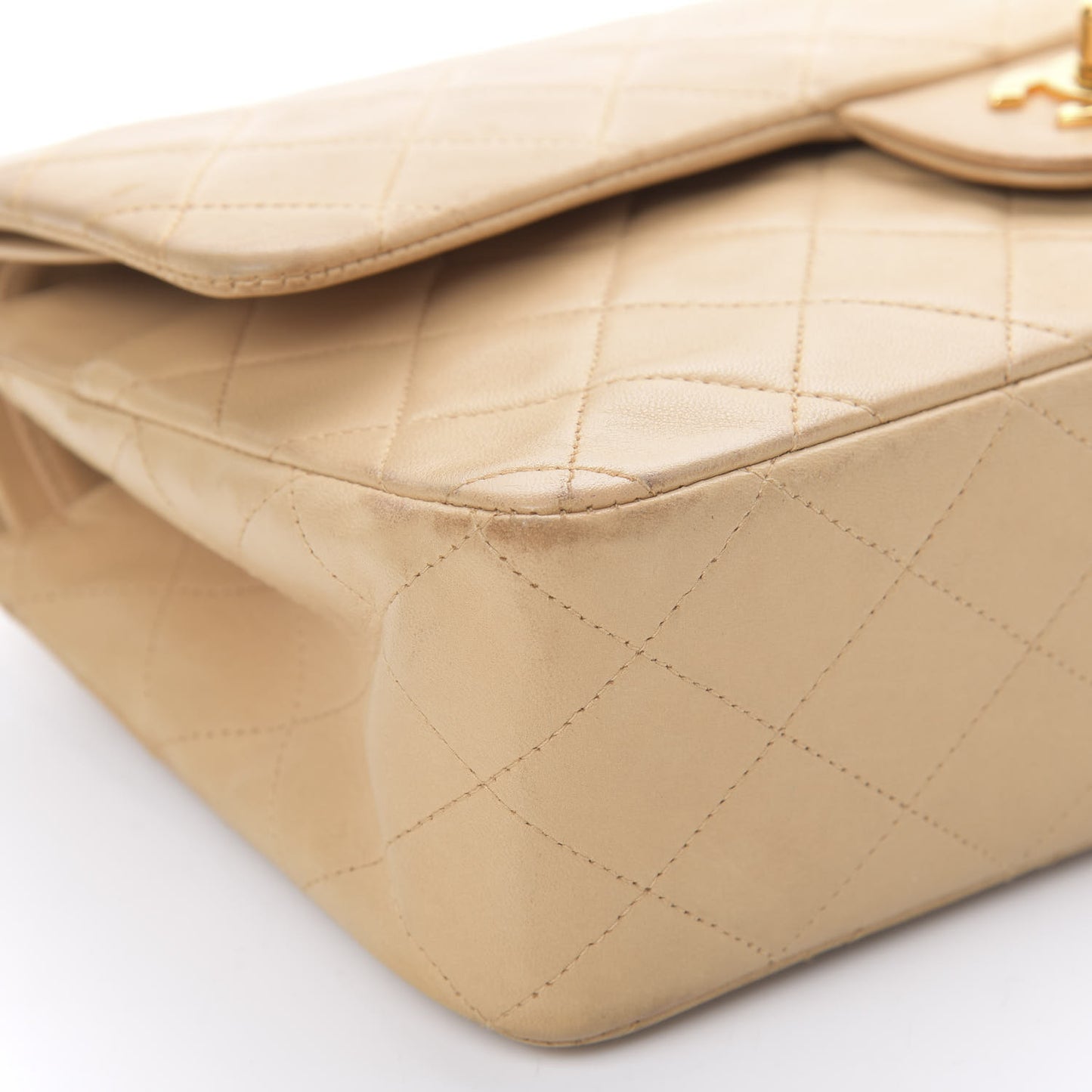 Lambskin Quilted Medium Double Flap Beige