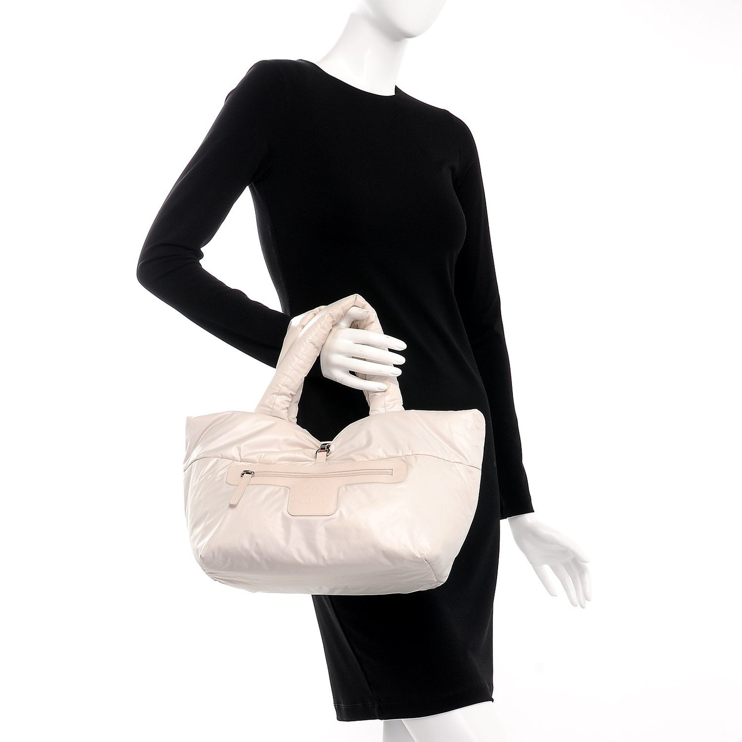 Nylon Tweed Printed Medium Coco Cocoon Reversible Tote White