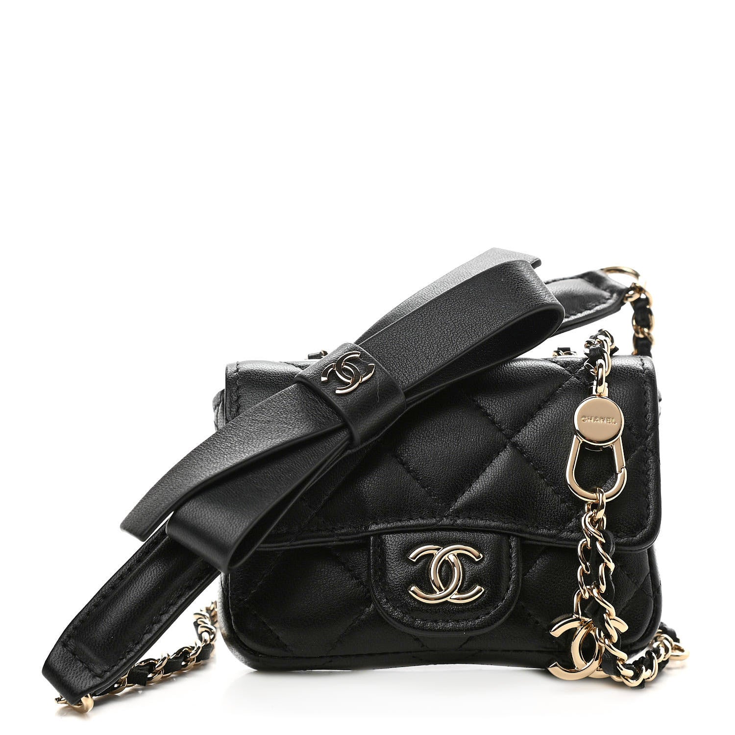 Chanel Lambskin Quilted Flap Bow Chain Waist Bag Black 1 of 10