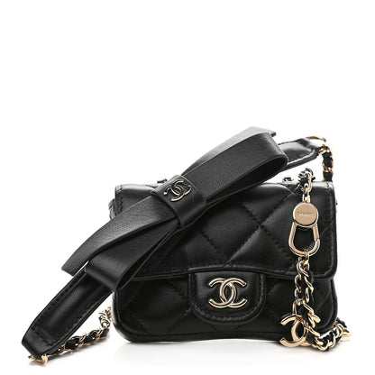Chanel Lambskin Quilted Flap Bow Chain Waist Bag Black 1 of 10