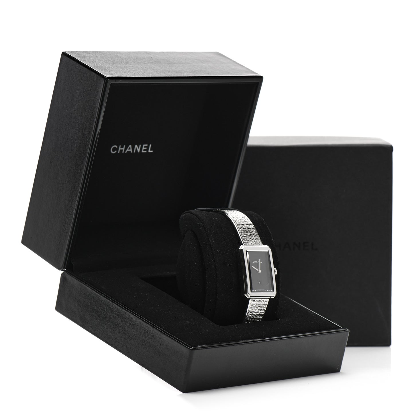 Stainless Steel 26mm Boy-friend Tweed Quartz Watch Black