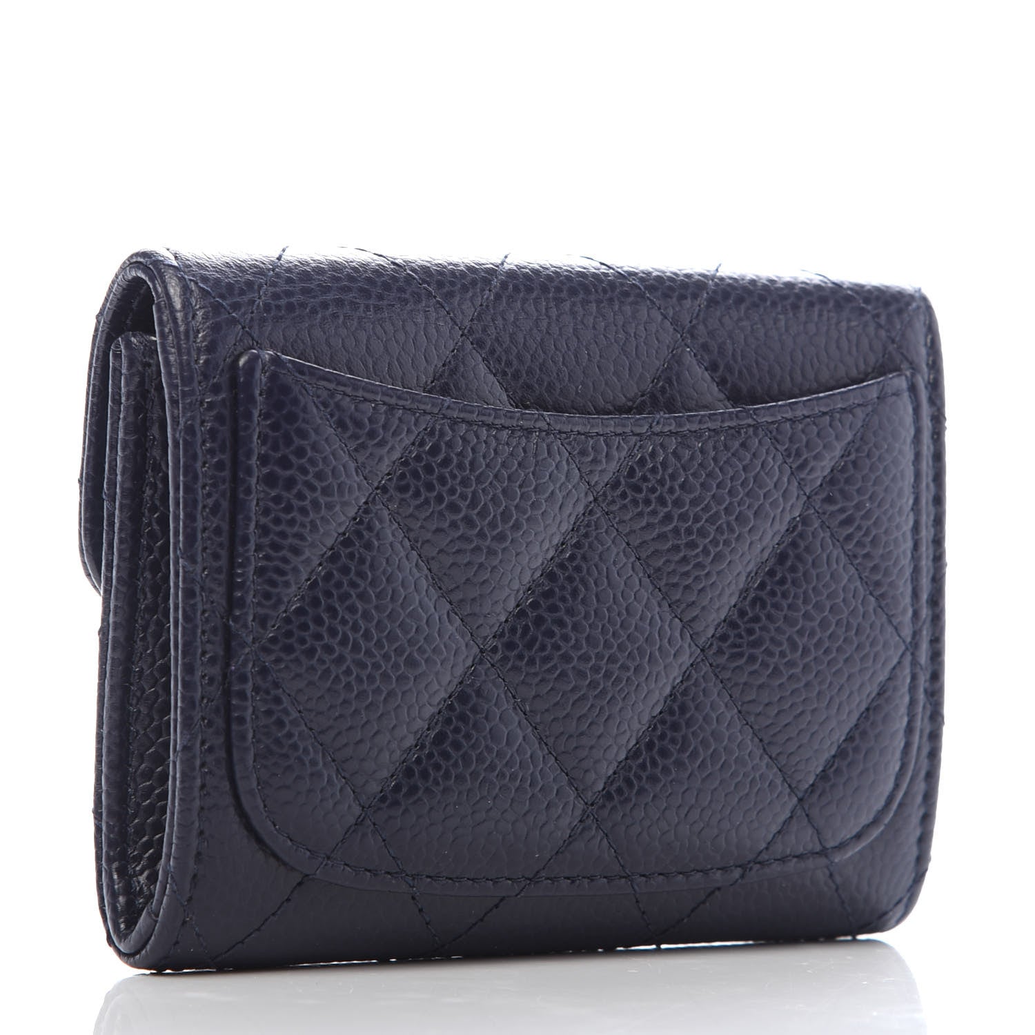 Chanel Caviar Quilted Flap Card Holder Wallet Navy Blue 3 of 8