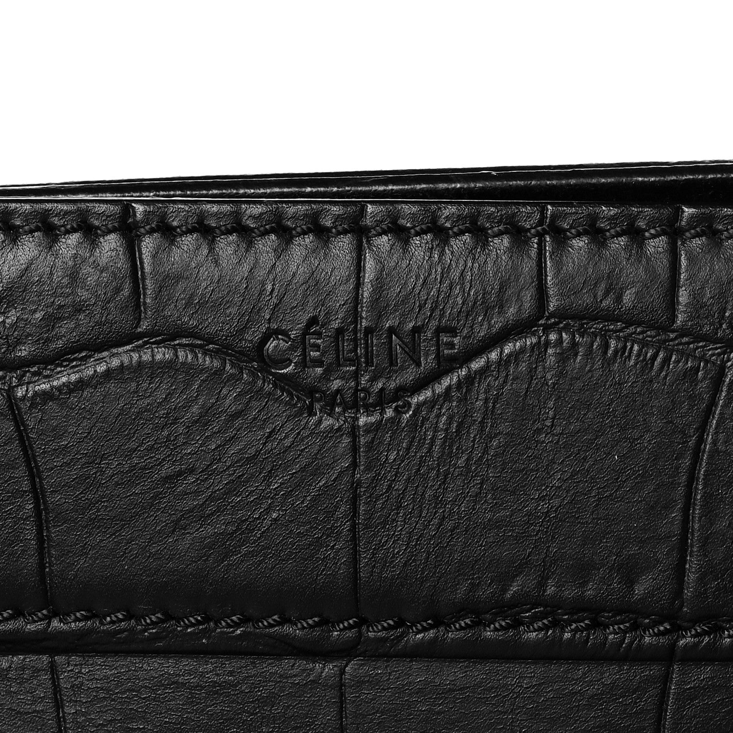 Celine Calfskin Crocodile Embossed Medium Phantom Luggage Black 6 of 11
