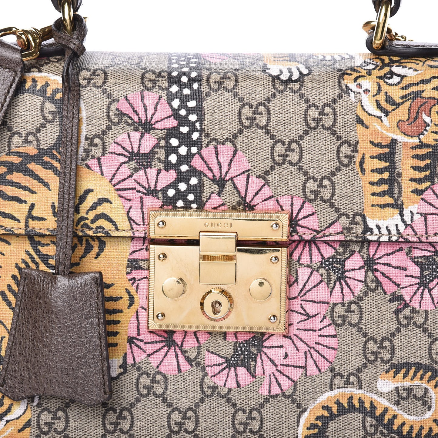 GG Supreme Monogram Bengal Small Padlock Top Handle Bag Beige Pink