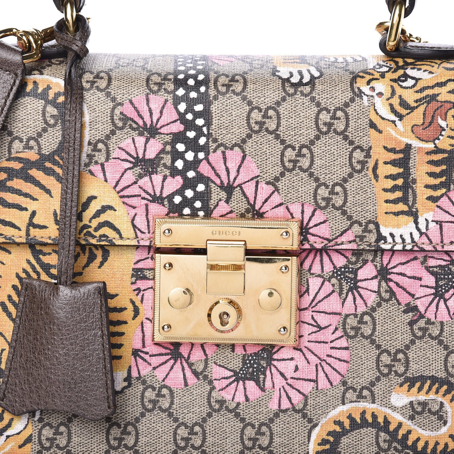 Gucci GG Supreme Monogram Bengal Small Padlock Top Handle Bag Beige Pink 11 of 13