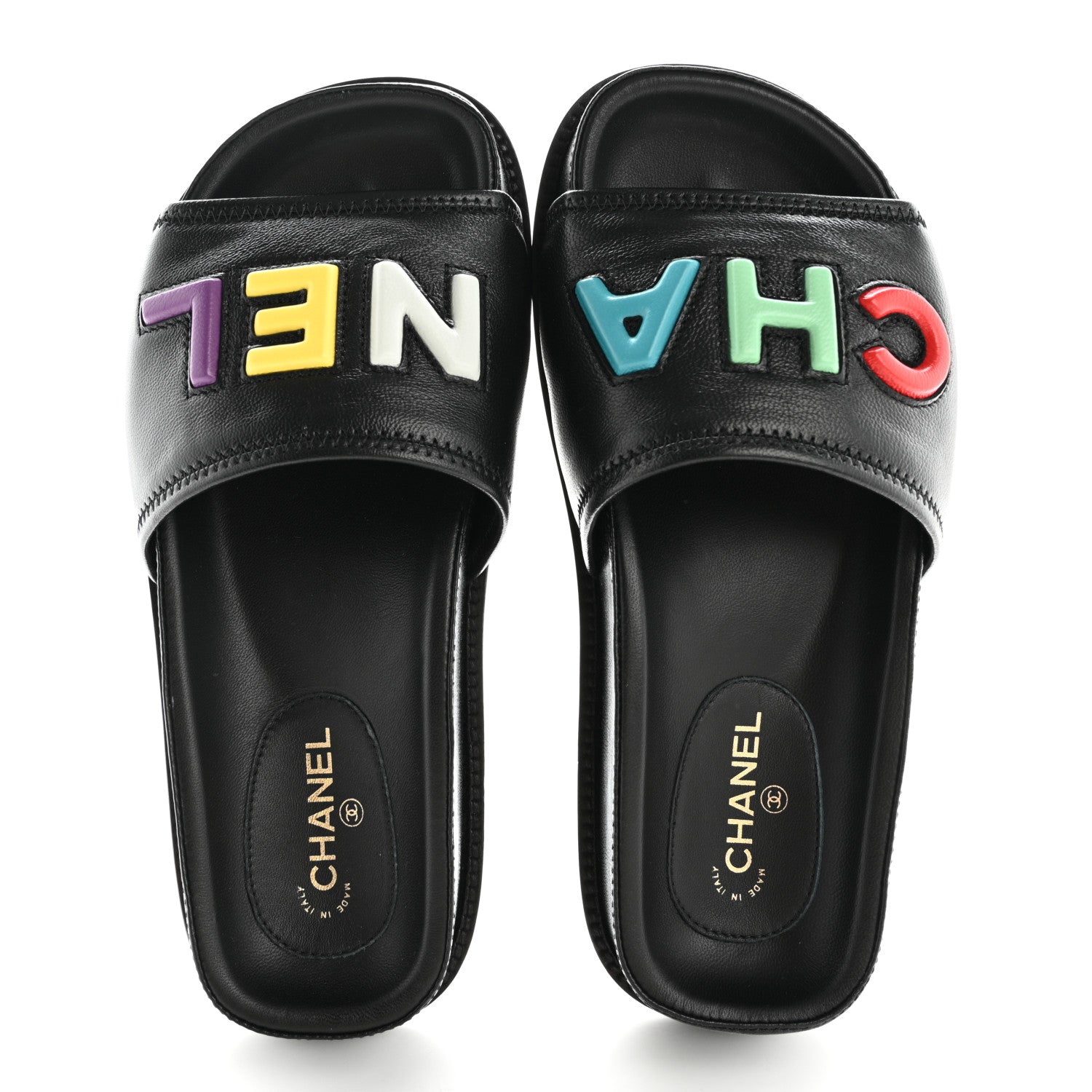 Chanel Lambskin Cha-Nel Mule Sandals 35 Black Multicolor 2 of 10