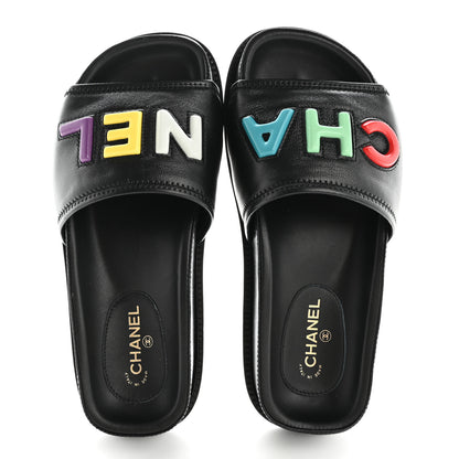 Chanel Lambskin Cha-Nel Mule Sandals 35 Black Multicolor 2 of 10