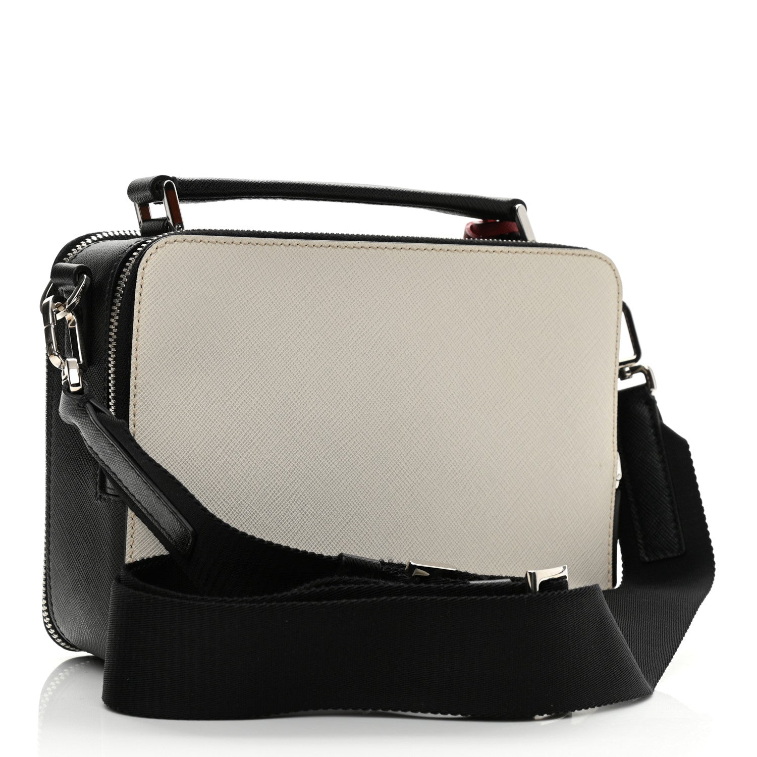 Prada Saffiano Mens Brique Crossbody Bag White Black 3 of 11
