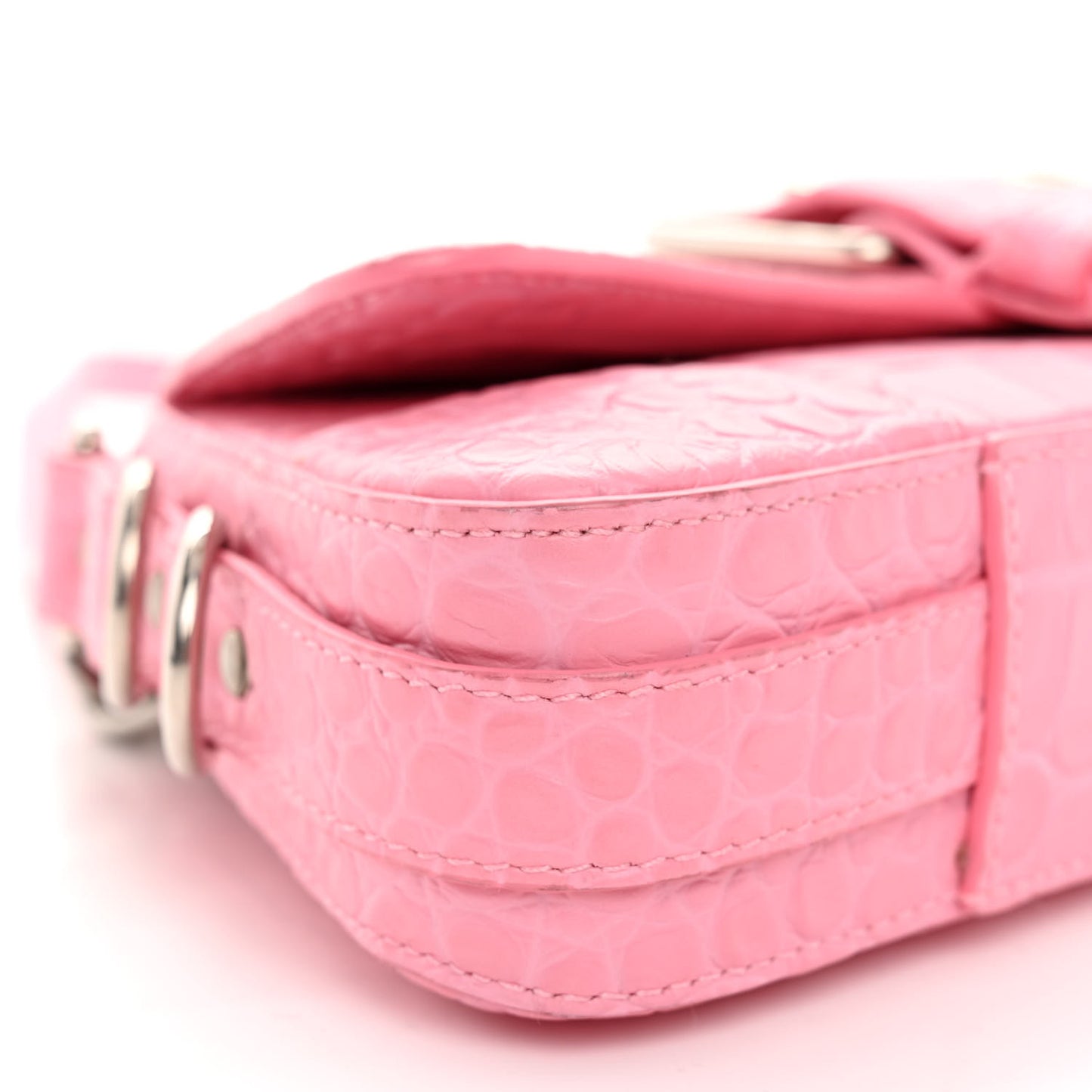 Calfskin Crocodile Embossed Small Lindsay Shoulder Bag Sweet Pink