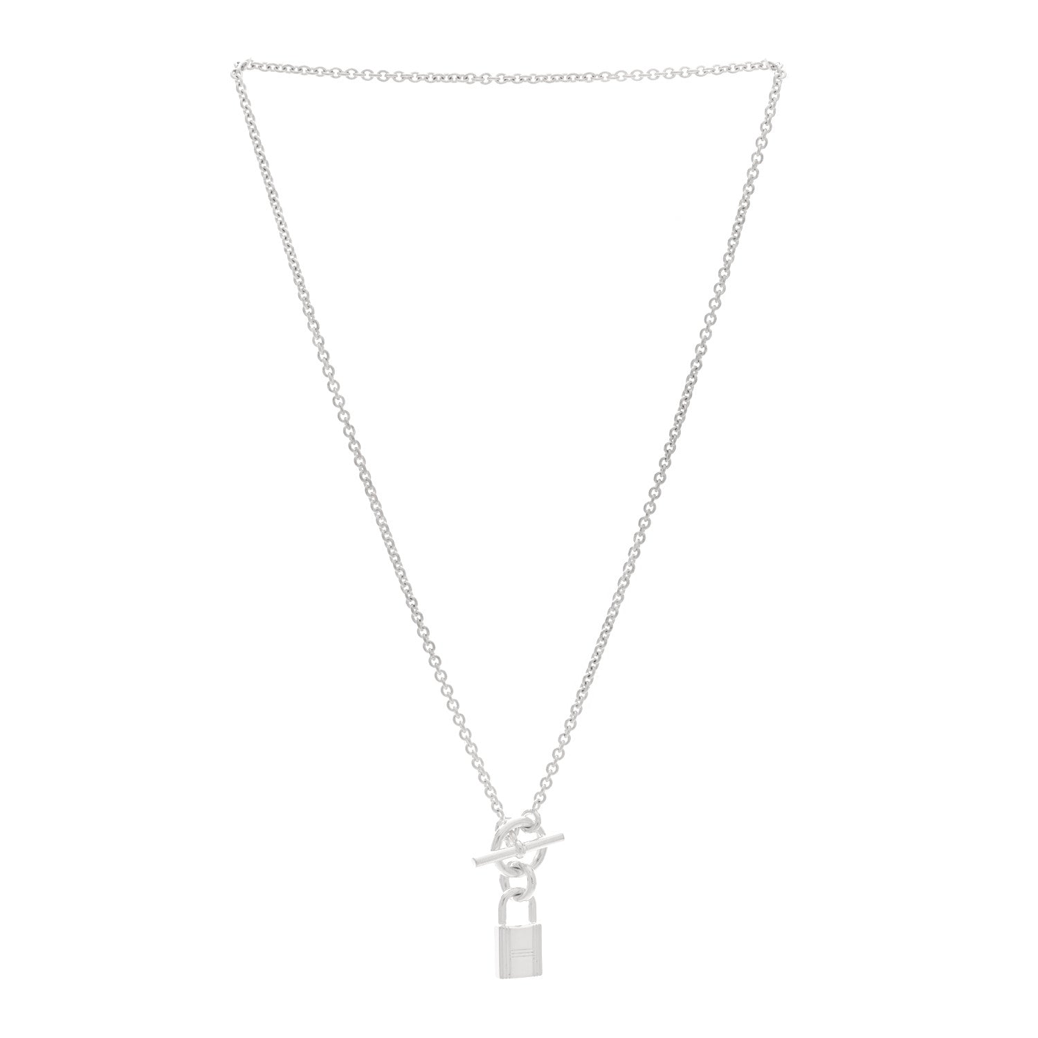 Hermes Sterling Silver Cadenas Kelly Lock Pendant Necklace 3 of 6