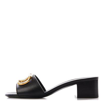 Valentino Garavani Grainy Cowhide VLogo 45mm Slide Sandals 36 Black 1 of 9