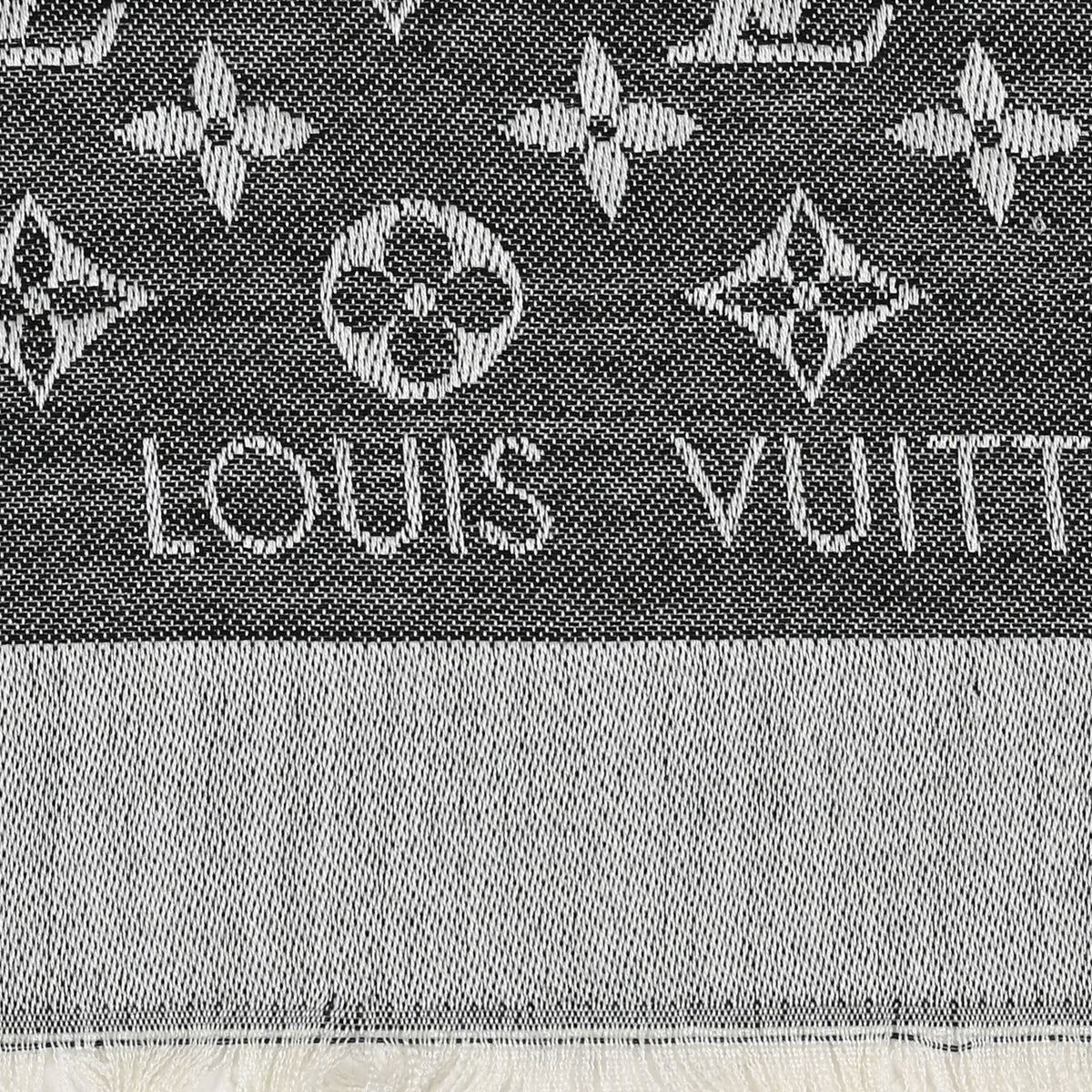 Silk Wool Monogram Denim Shawl Black