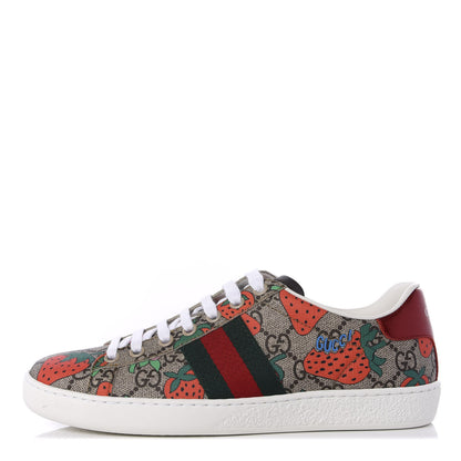 Gucci GG Supreme Monogram Strawberry Web Womens Ace Sneakers 36 Beige Multicolor Red Green 1 of 10