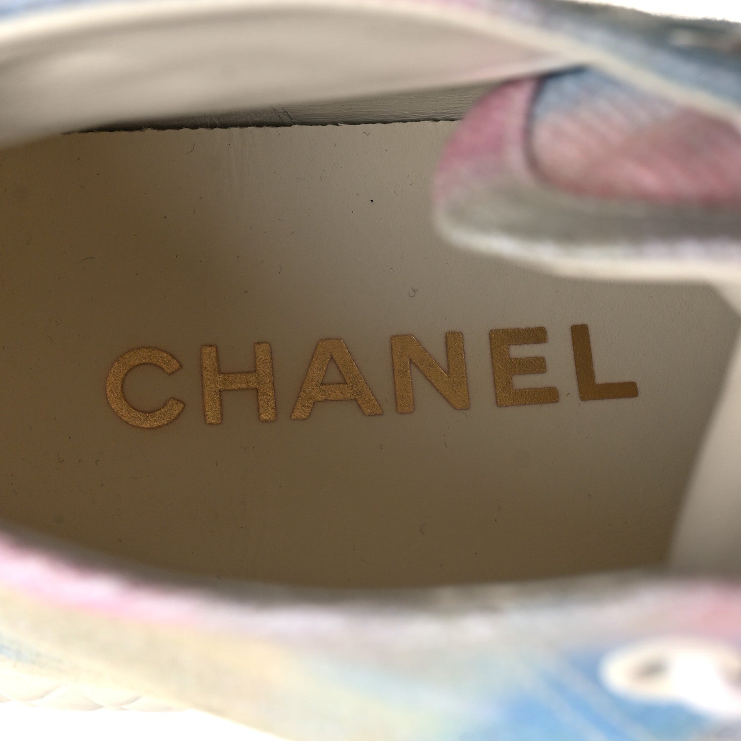 Chanel Printed Fabric Quilted High Top Sneakers 39 Green Pink Blue White 8 of 9