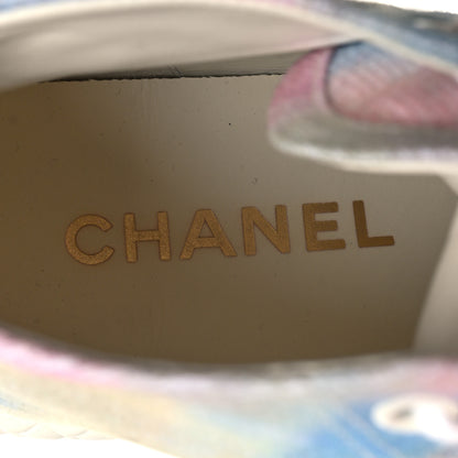 Chanel Printed Fabric Quilted High Top Sneakers 39 Green Pink Blue White 8 of 9