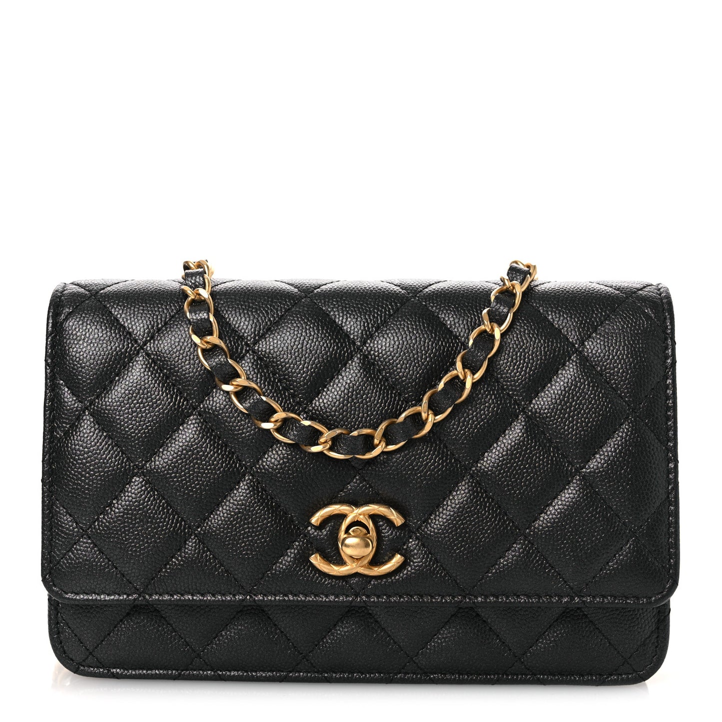 Pearly Caviar Quilted Fit For You Wallet On Chain WOC Black