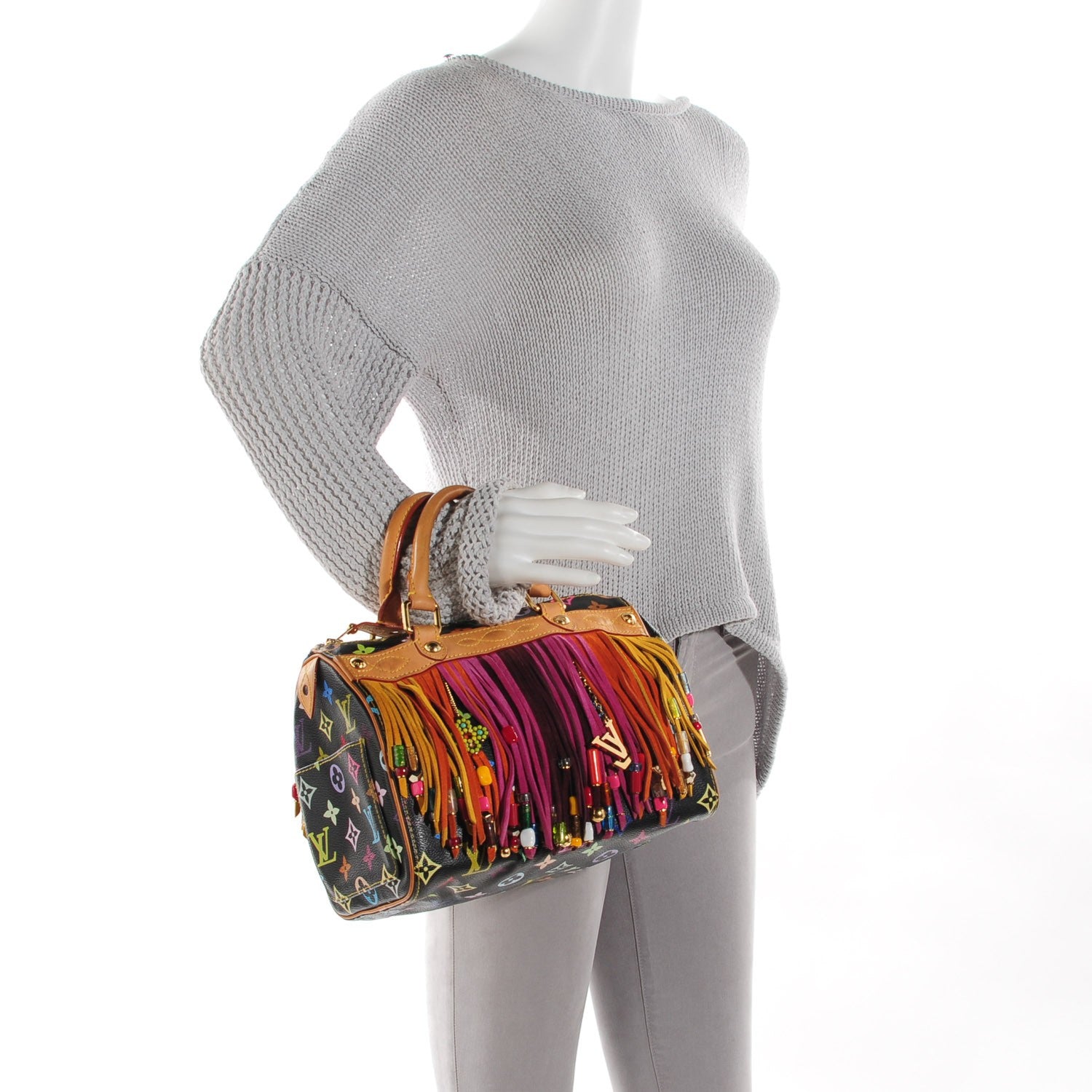 Louis Vuitton Monogram Multicolor Fringe Speedy 25 Black 2 of 8