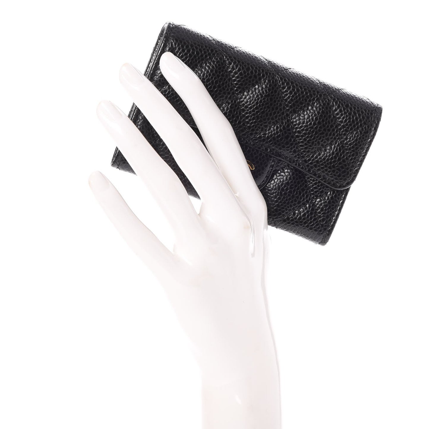 Caviar Quilted Flap Card Holder Black