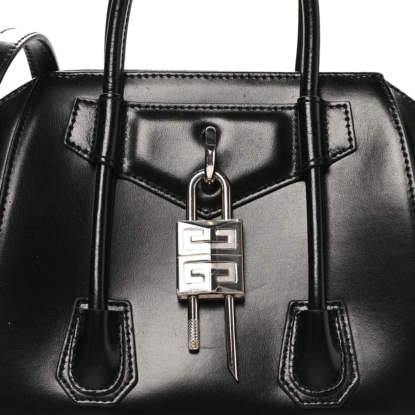 Box Calfskin Mini Lock Antigona Shoulder Bag Black