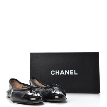 Chanel Lambskin Patent Cap Toe Ballerina Flats 40 Black 10 of 12
