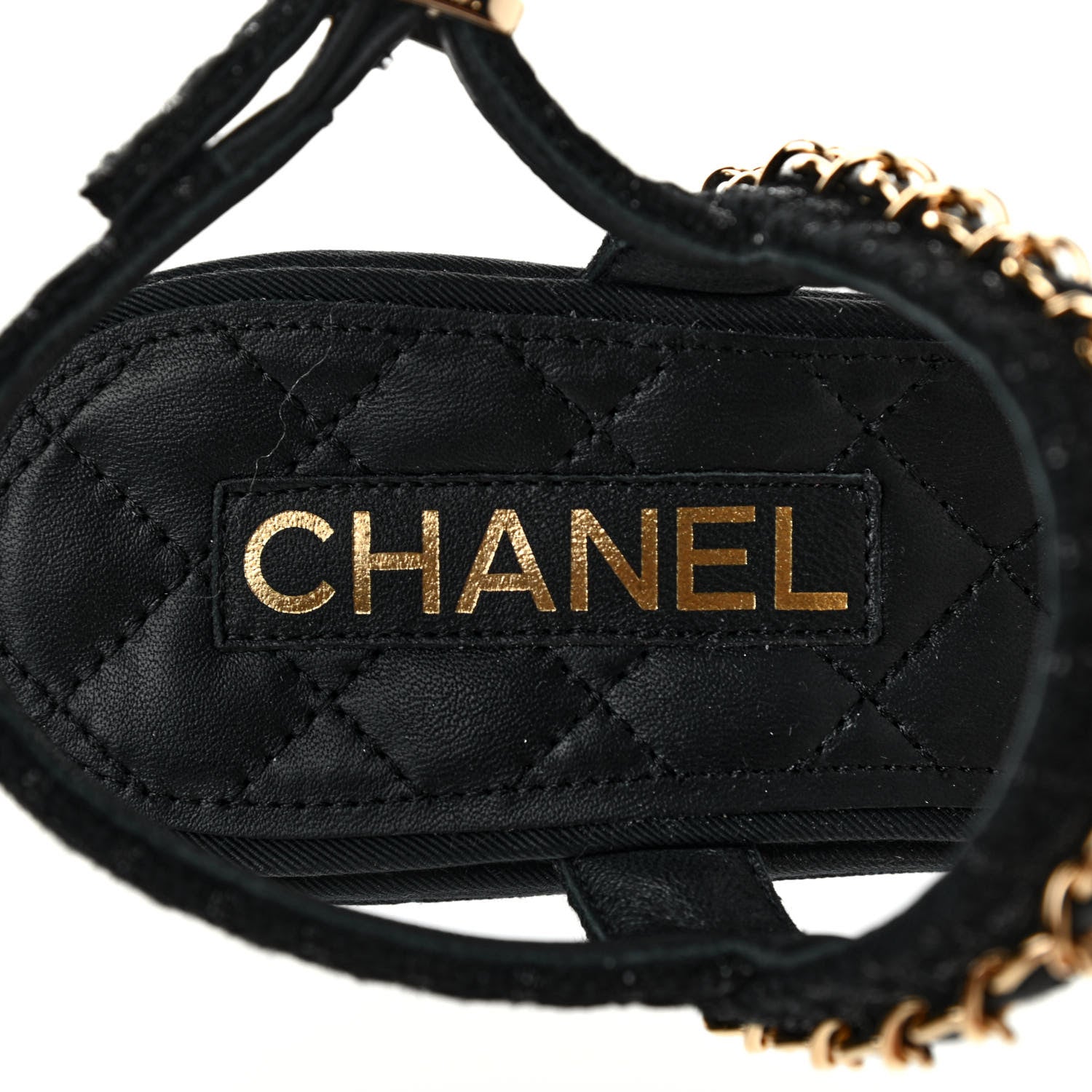 Chanel Tweed Chain Platform Sandals 38.5 Black 6 of 8