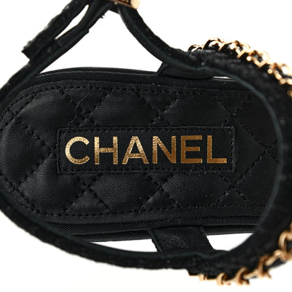 Chanel Tweed Chain Platform Sandals 38.5 Black 6 of 8