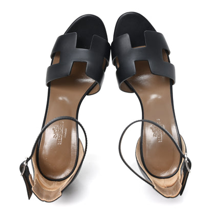 Hermes Calfskin Legend Wedge Sandals 36.5 Black 2 of 11