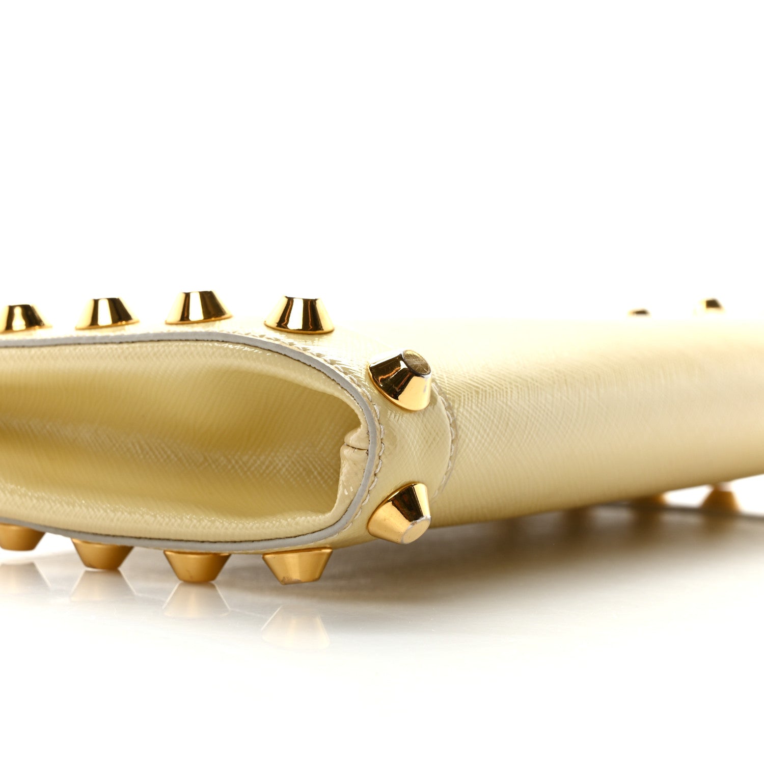 Prada Saffiano Vernice Studded Clutch Talco 9 of 10