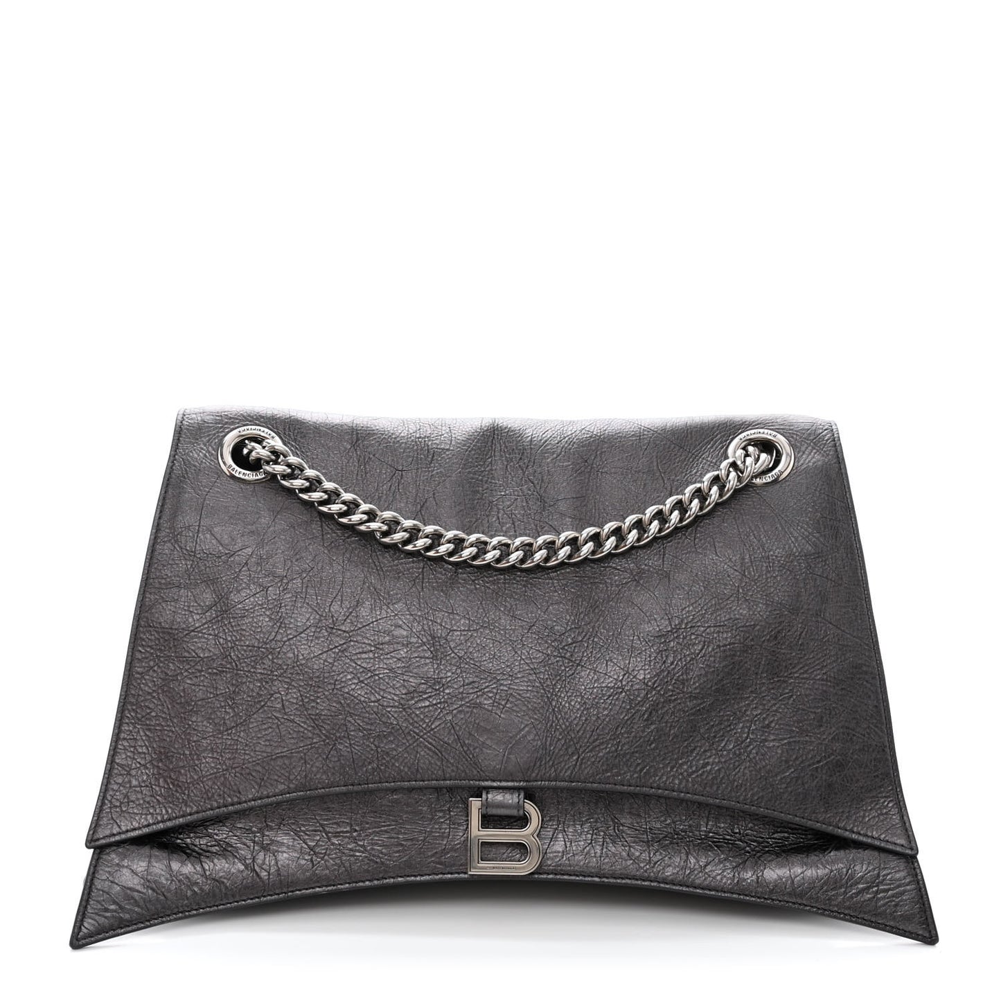 Metallic Crushed Calfskin Large Crush Chain Bag Steel Grey