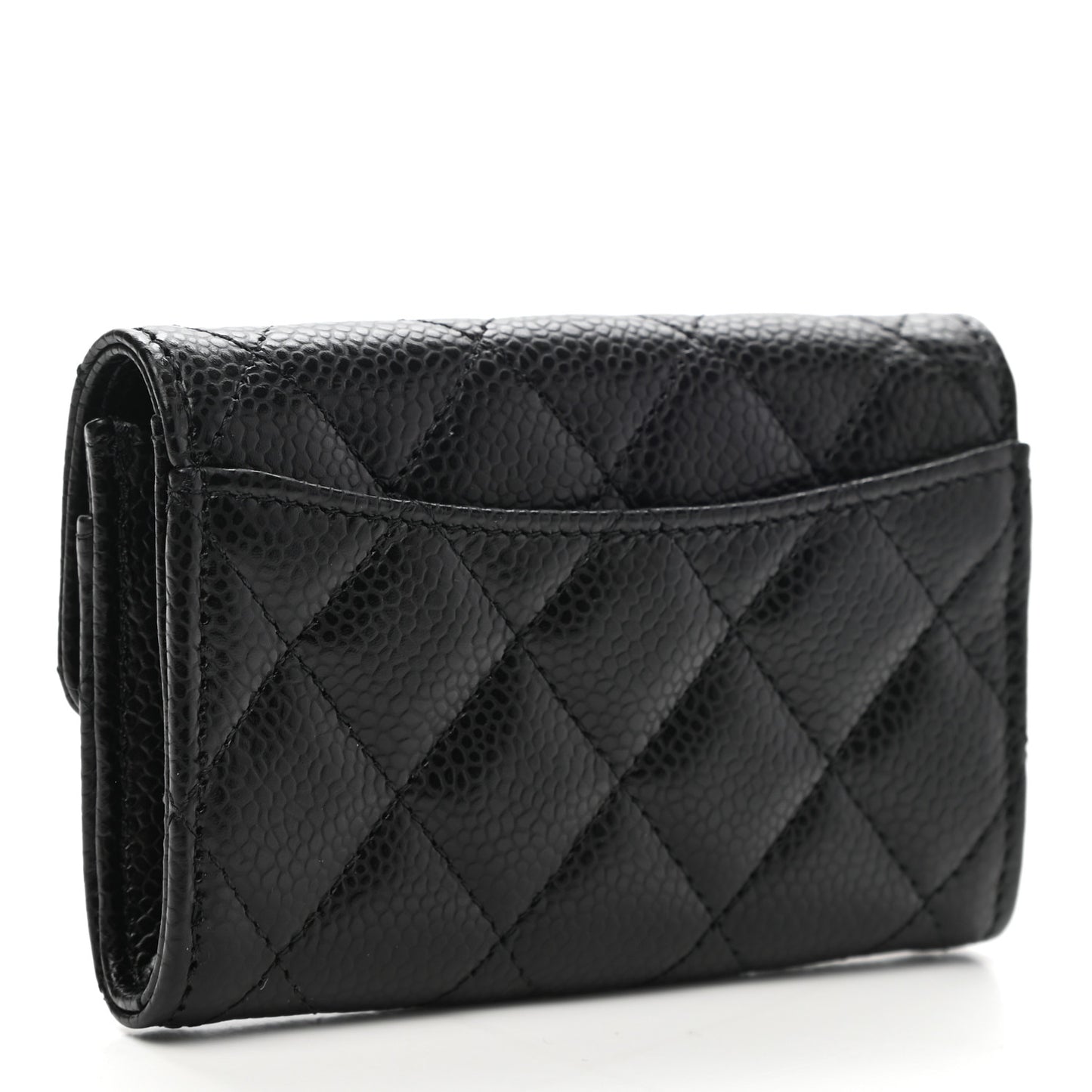 Caviar Quilted Flap Card Holder Wallet Black