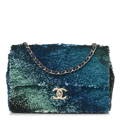 Chanel Shaded Sequins Mini Flap Light Green Dark Brown White Blue 1 of 10