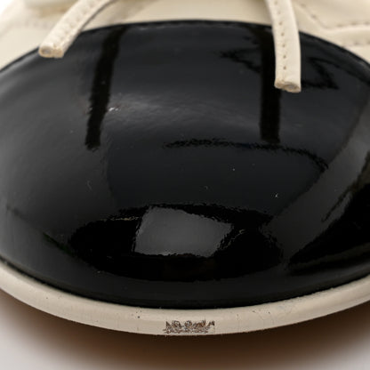 Chanel Lambskin Patent Double Stitched CC Cap Toe Ballerina Flats 39 Ivory Black 9 of 16