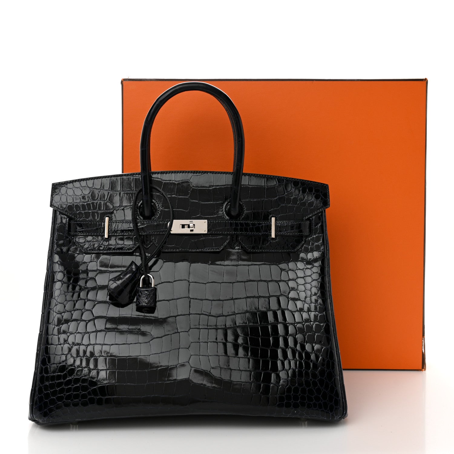 Hermes Shiny Porosus Crocodile Birkin 35 Bleu Marine 1 of 1