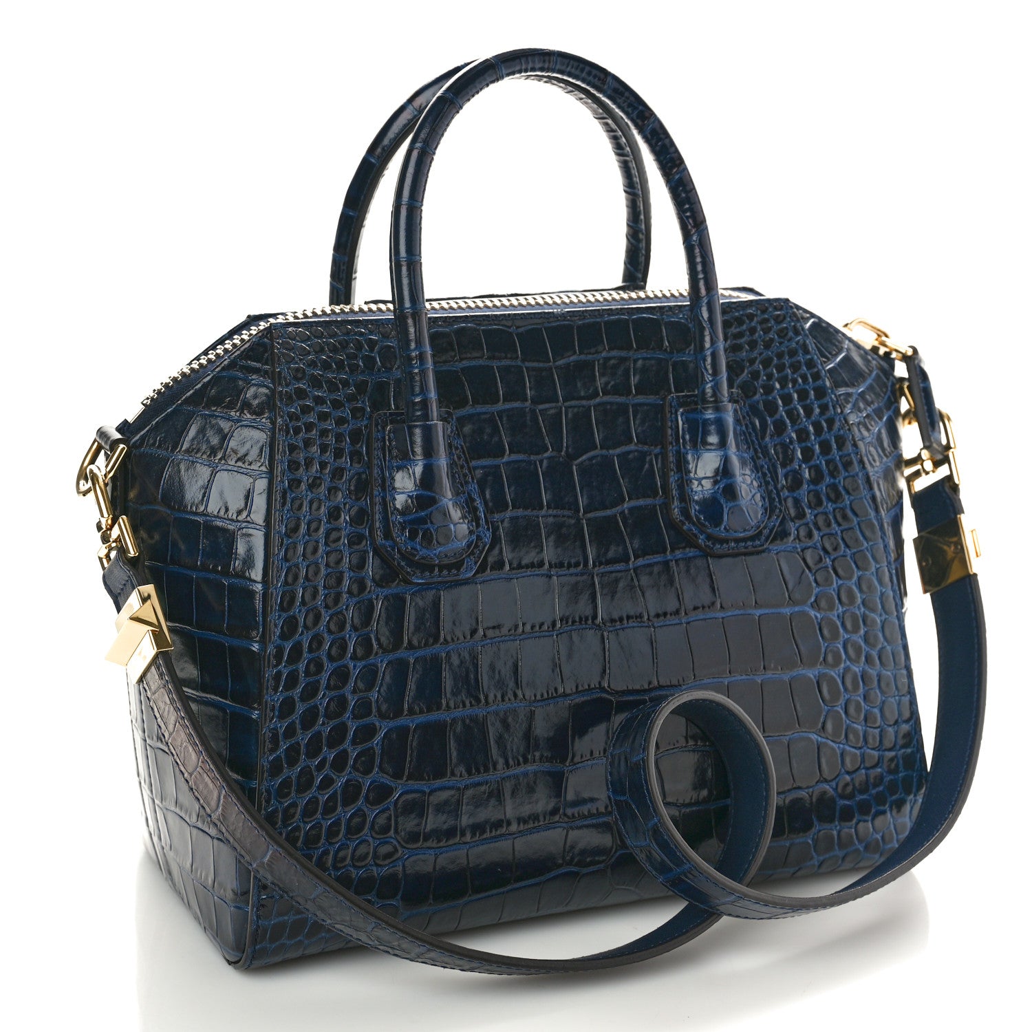 Givenchy Calfskin Crocodile Embossed Small Antigona Deep Blue 3 of 11
