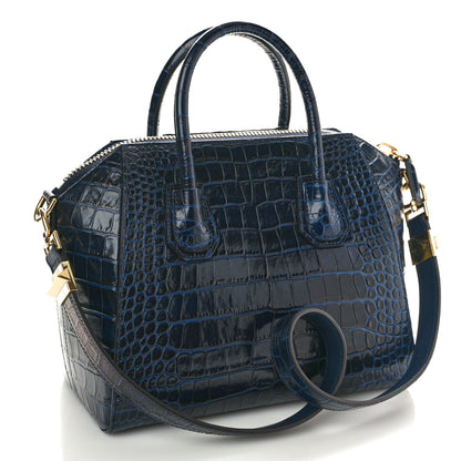 Givenchy Calfskin Crocodile Embossed Small Antigona Deep Blue 3 of 11
