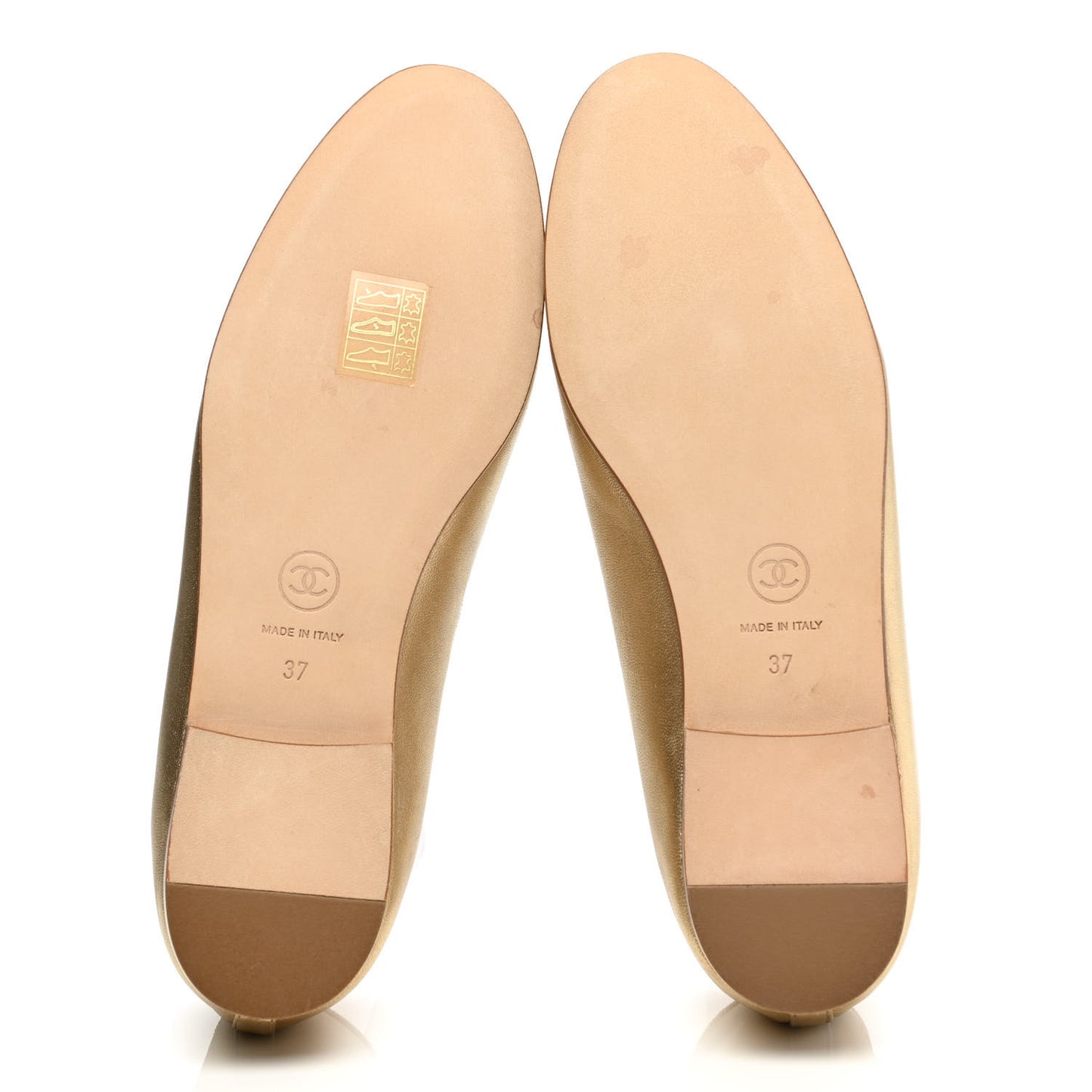 Lambskin Metallic Caviar CC Cap Toe Ballerina Flats 37 Light Gold