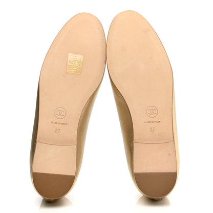 Chanel Lambskin Metallic Caviar CC Cap Toe Ballerina Flats 37 Light Gold 6 of 12