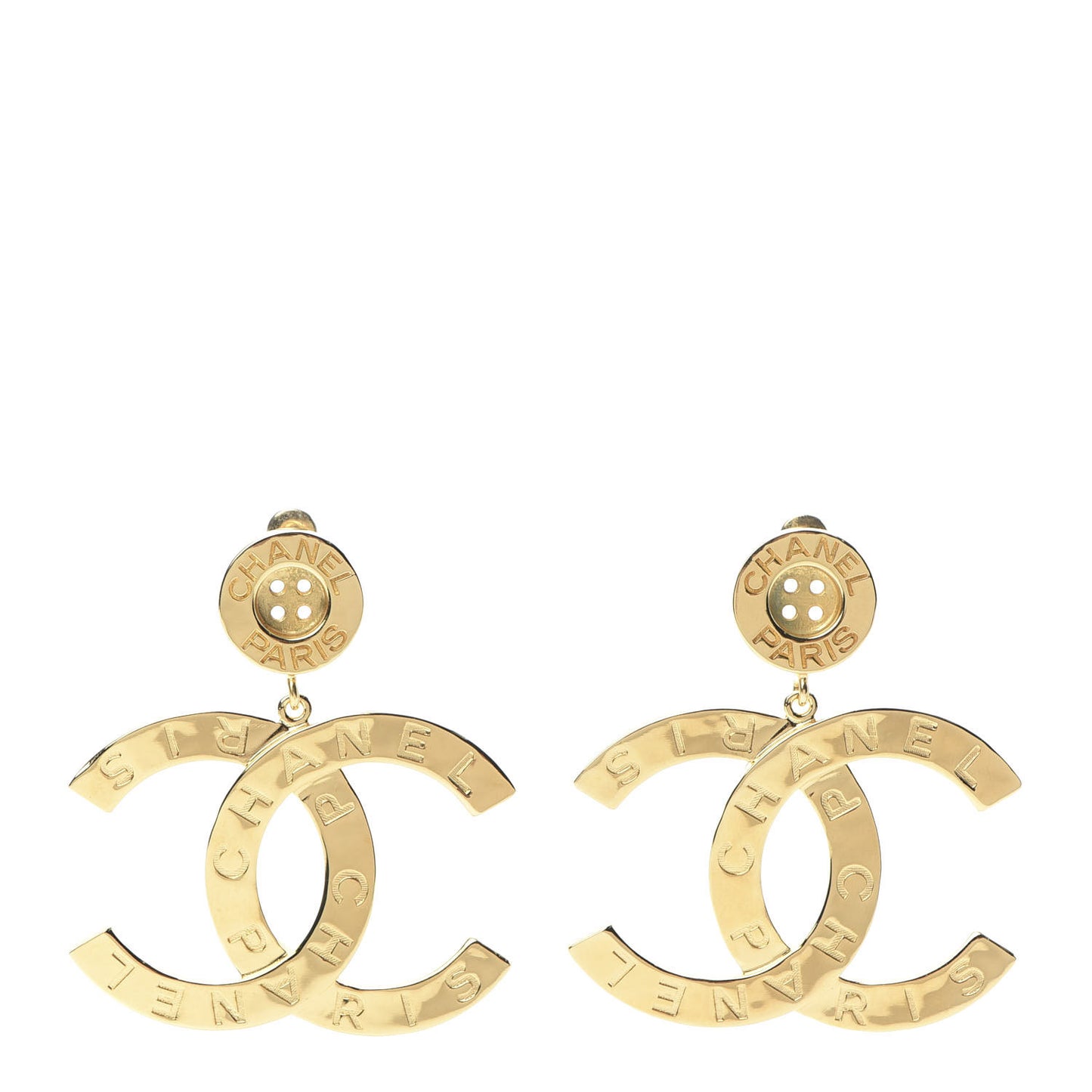 Metal Large Paris Button Earrings Gold