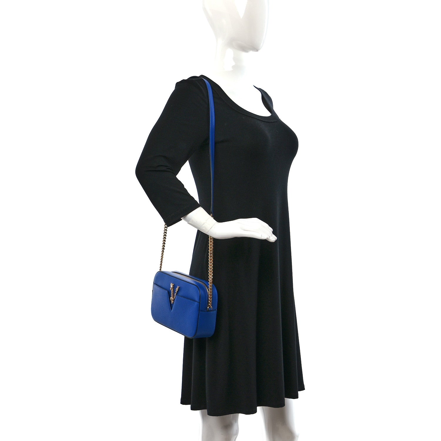 Versace Grainy Calfskin Small Virtus Camera Bag Blue 2 of 8